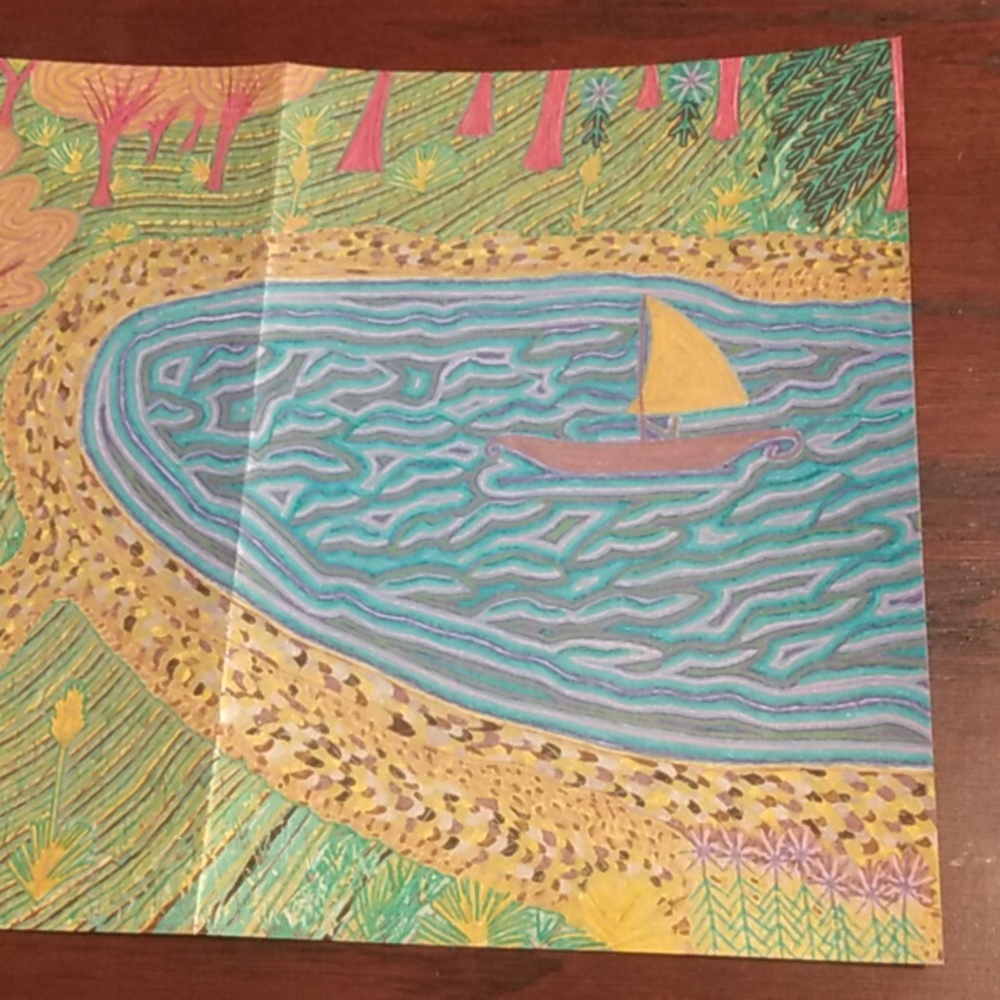Handmade New One of a Kind Gell Pen Scenic Sailboat Nature Art Card 10x7 Inches - Picture 3 of 16